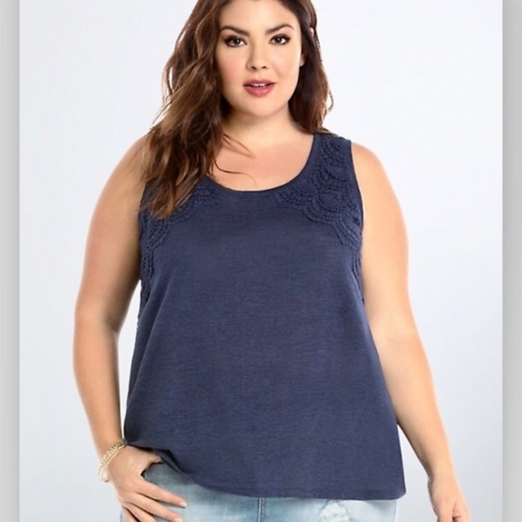 torrid Tops - Torrid Navy Crochet Lace Inset Tank 3 3X